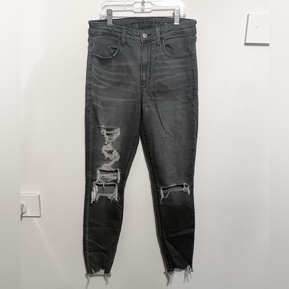 American Eagle Gray Washed Ripped Jeans